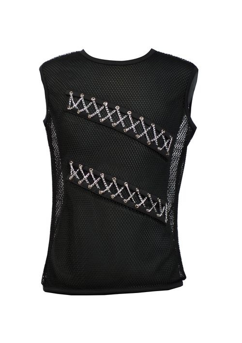 Black Sleeveless Chain Design Gothic T-Shirt for Men