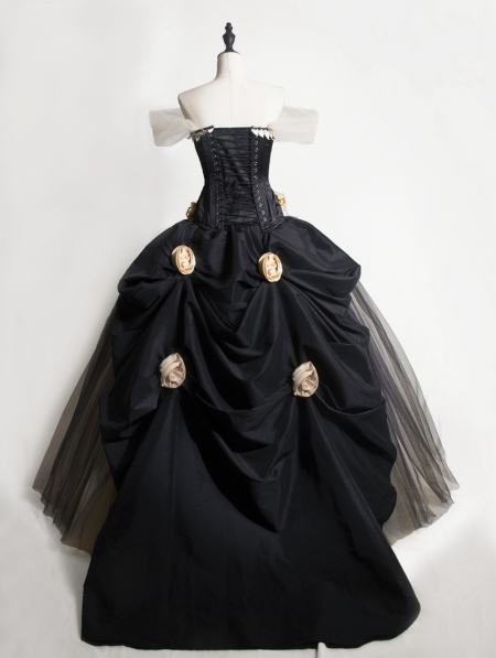 Black Gothic Corset Prom Ball Gowns 