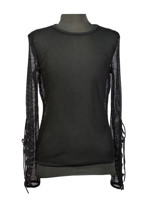 Black Net Mens Gothic T-Shirt with Lace-up Sleeves