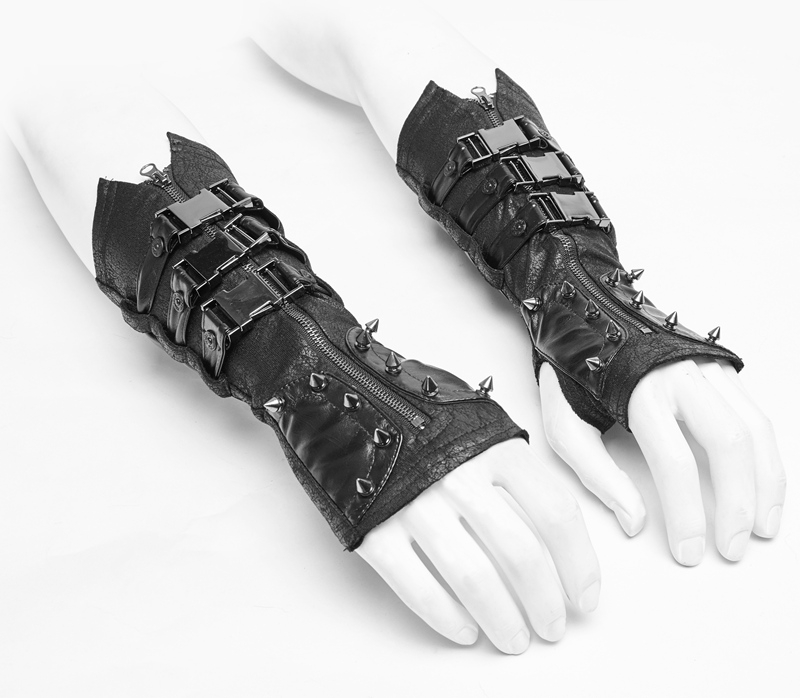 Black Gothic Punk Metal Gloves for Men