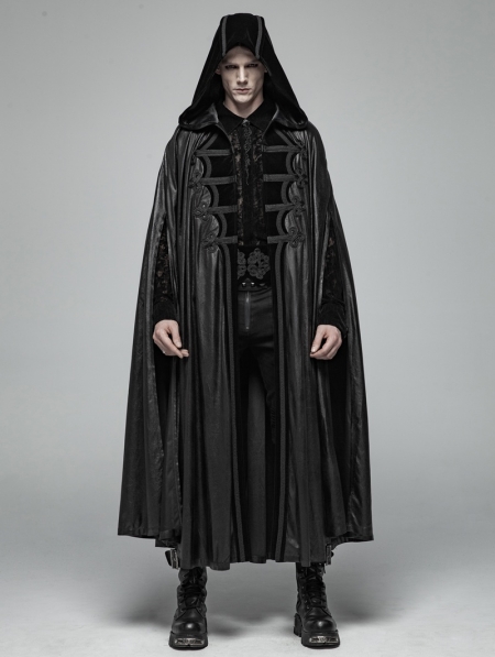 Black Gothic Retro Mystic Hooded Cloak for Men - Devilnight.co.uk