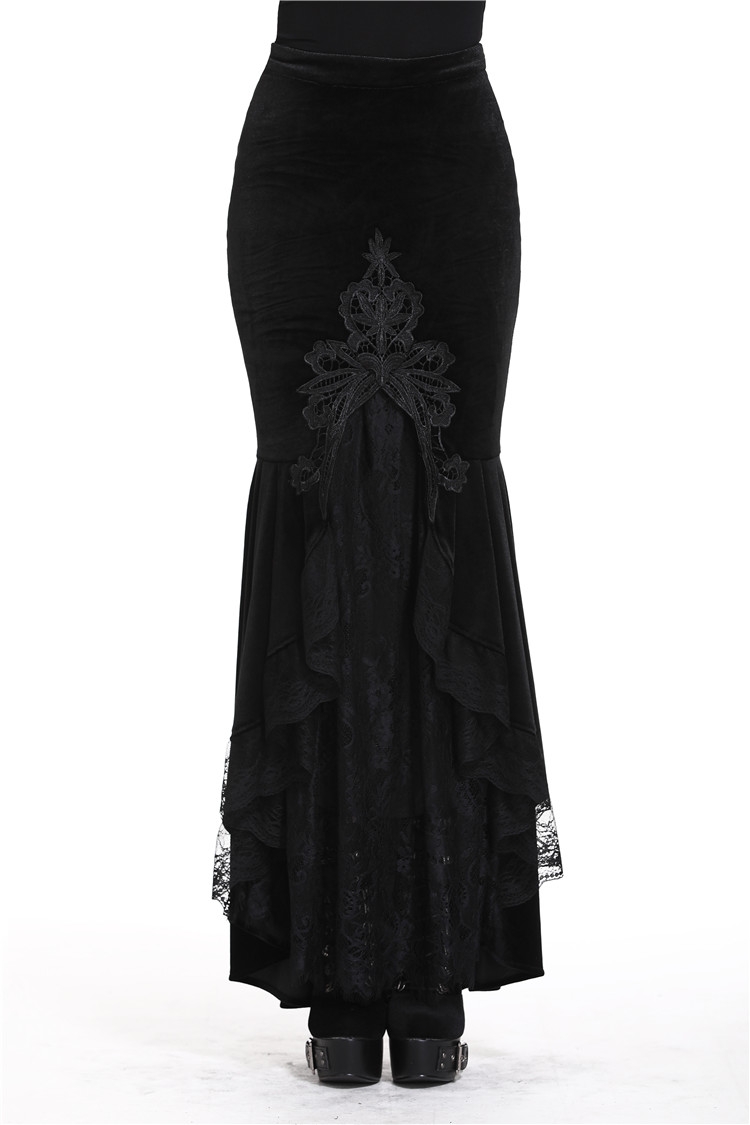 Black Gothic Velvet Long Fishtail skirt