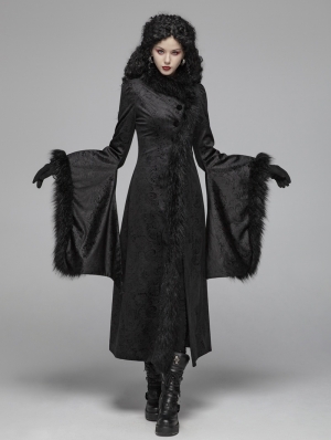 Black Gothic Gorgeous Jacquard Winter Warm Long Coat for Women