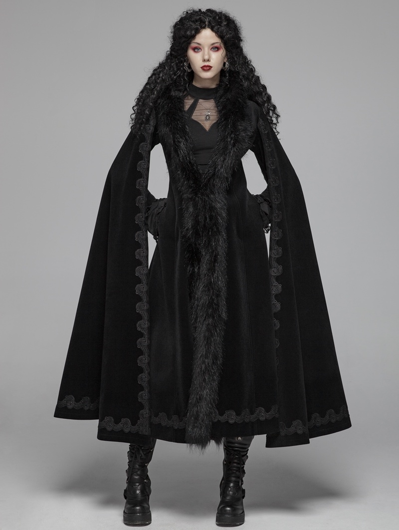 Black Gothic Vintage Morticia Addams Winter Warm Long Coat for Women