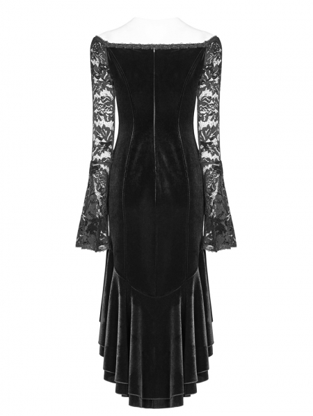 Black Elegant Gothic Off-the-Shoulder Velvet Lace Fishtail Dress ...