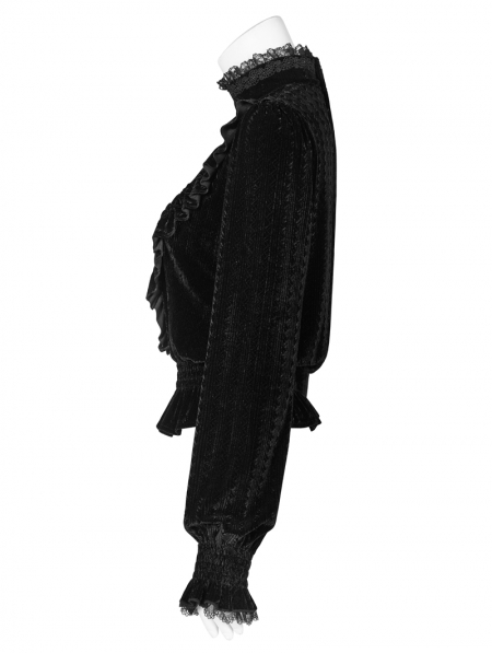 Black Vintage Gothic Velvet Long Sleeve Blouse for Women - Devilnight.co.uk