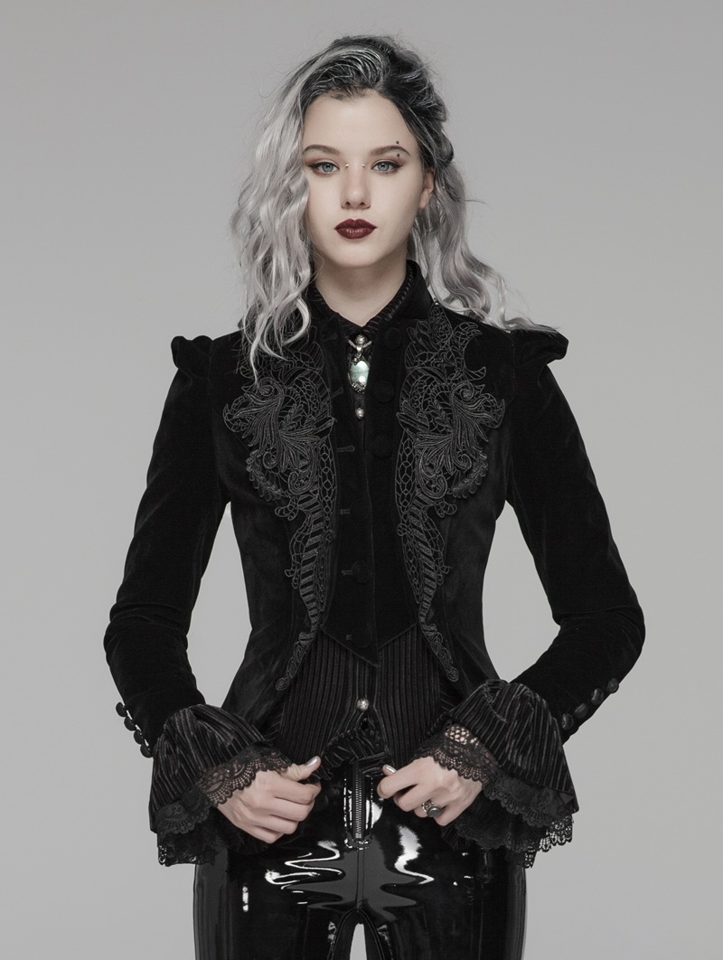 Black Vintage Gothic Lace Velvet Short Coat for Women