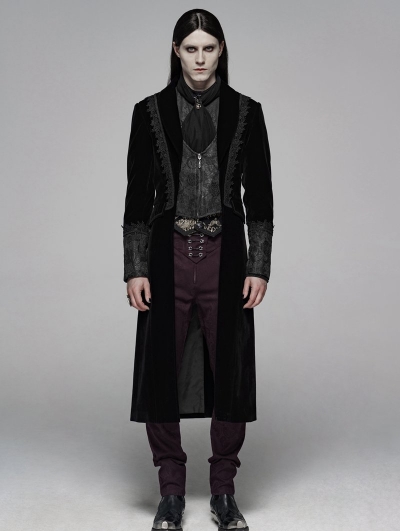 Black Retro Gothic Velvet Masquerade Ball Coat for Men