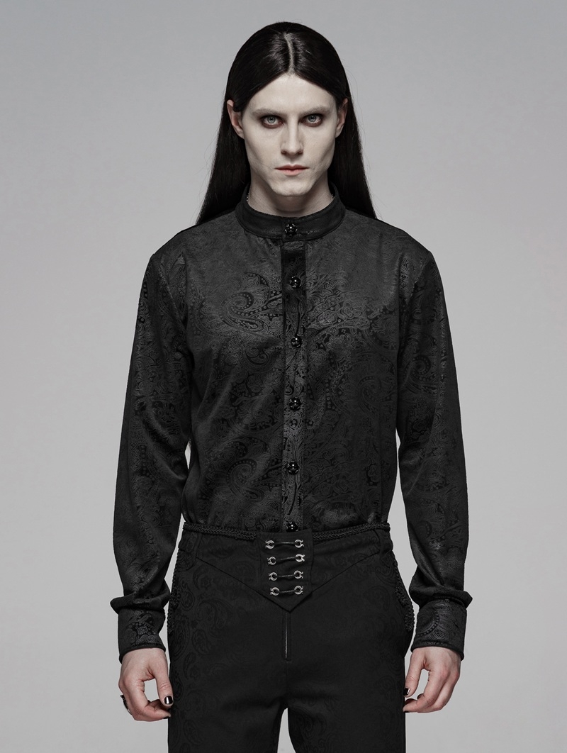 Black Retro Gothic Gentleman's Slim Shirt 