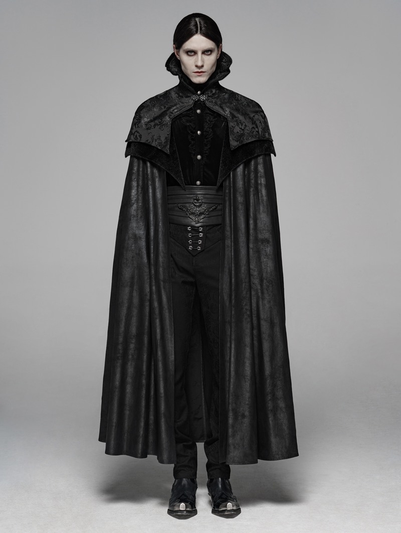 Black Noble Gothic Vampire Long Cloak for Men