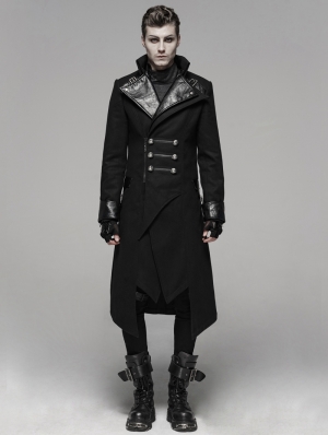 Black Gothic Punk Worsted Long Coat for Men