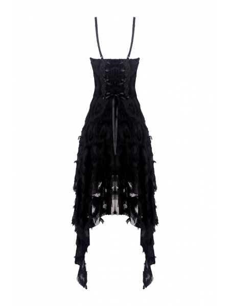Black Gothic Spaghetti Strap Feather Lace Cocktail Party Dress ...