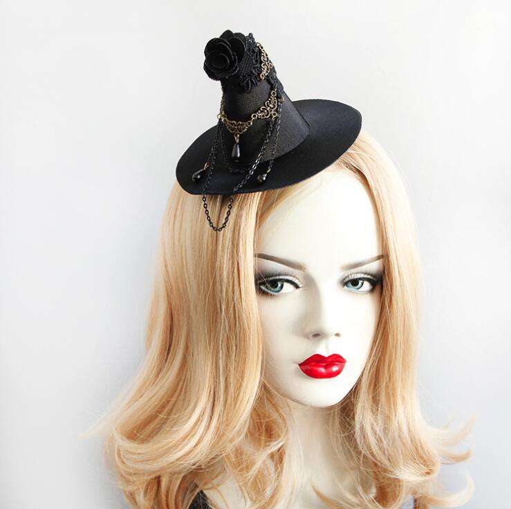 Black Gothic Halloween Witch Flower Chain Hat Headdress