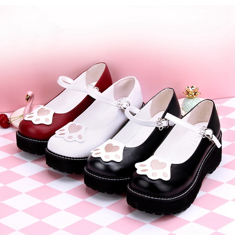 Black/White/Red Sweet Lolita Cat Paws Pattern Shoes