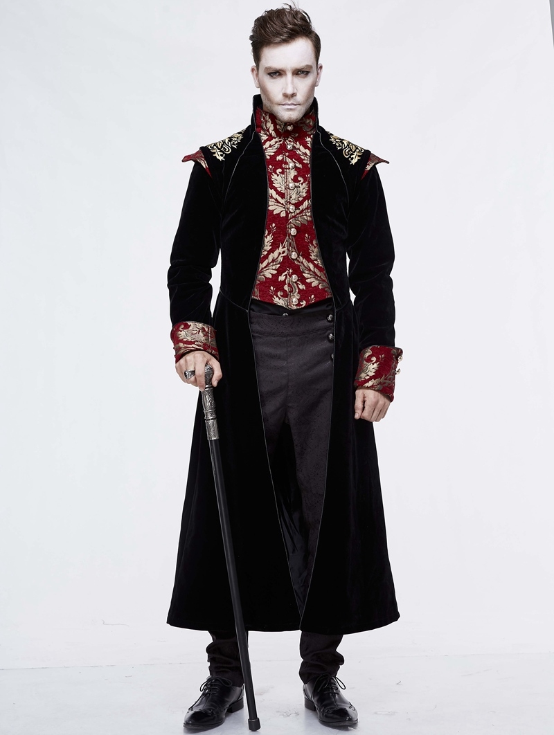 Black Vintage Gothic Victorian Masquerade Long Tail Coat for Men