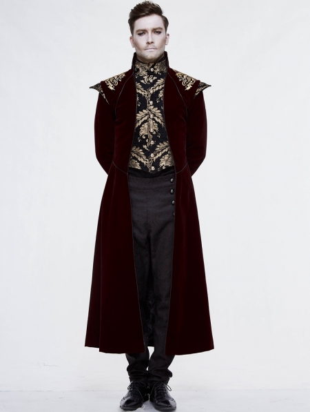 Red Vintage Gothic Victorian Masquerade Long Tail Coat for Men ...