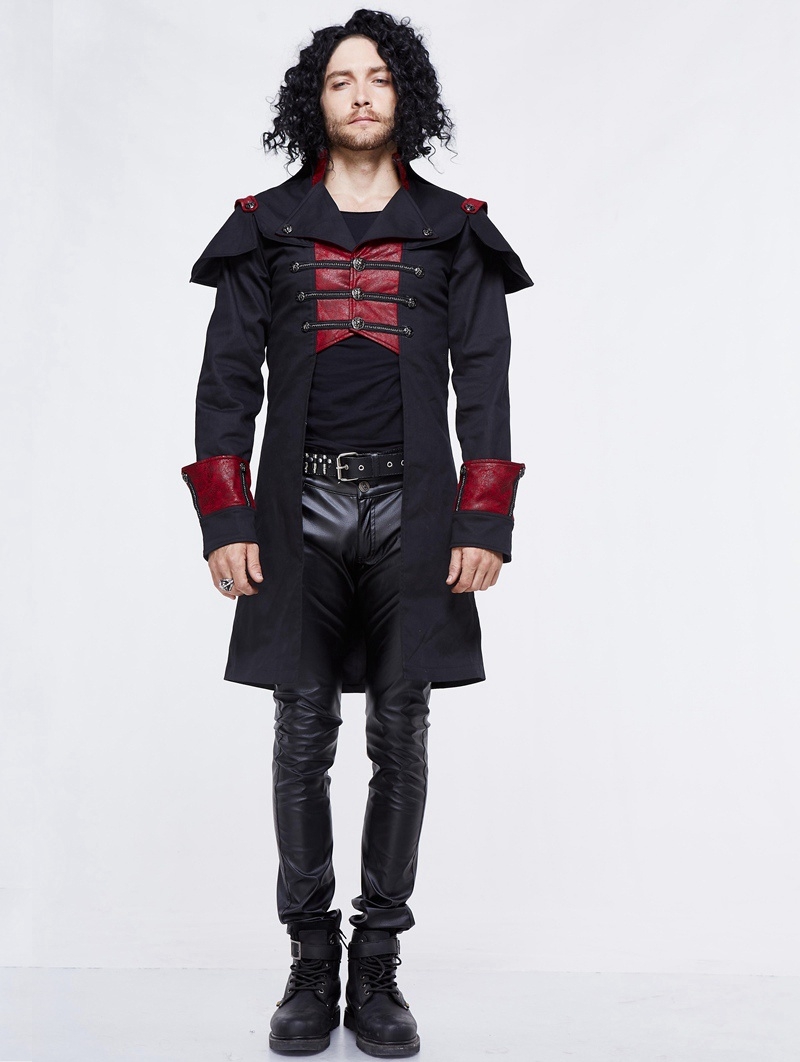 Black and Red Gothic Military Cape Jacket for Men