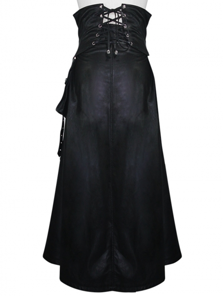 Black Gothic Punk PU Leather High Waist Skirt - Devilnight.co.uk