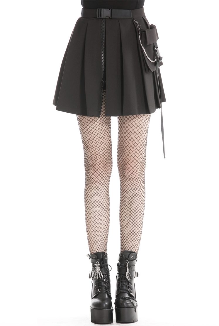 Black Gothic Punk Pleated Short Casual Skirt with Bag