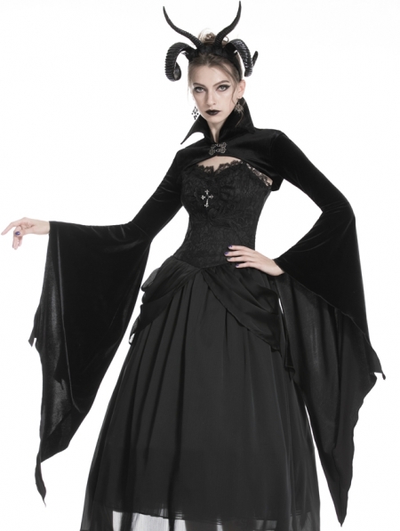 Black Gothic Velvet Vampire Cape with Big Bat Sleeves - Devilnight.co.uk