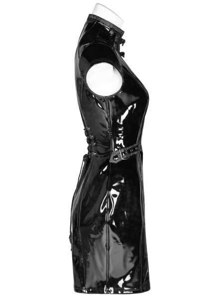 Black Gothic Punk Latex Chinese Style Short Dress - Devilnight.co.uk