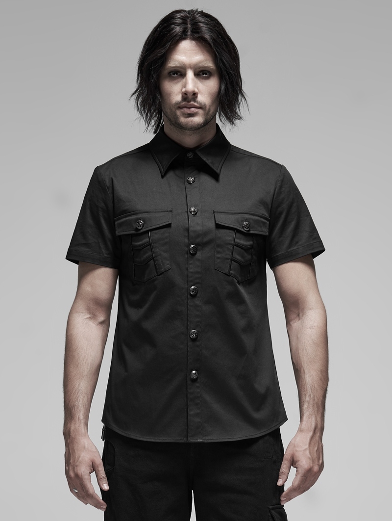 Black Gothic Punk Metal Short Sleeve Shirt for Men