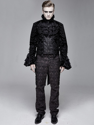 Black Vintage Gothic Victorian Tuxedo Party Jacquard Jacket for Men ...