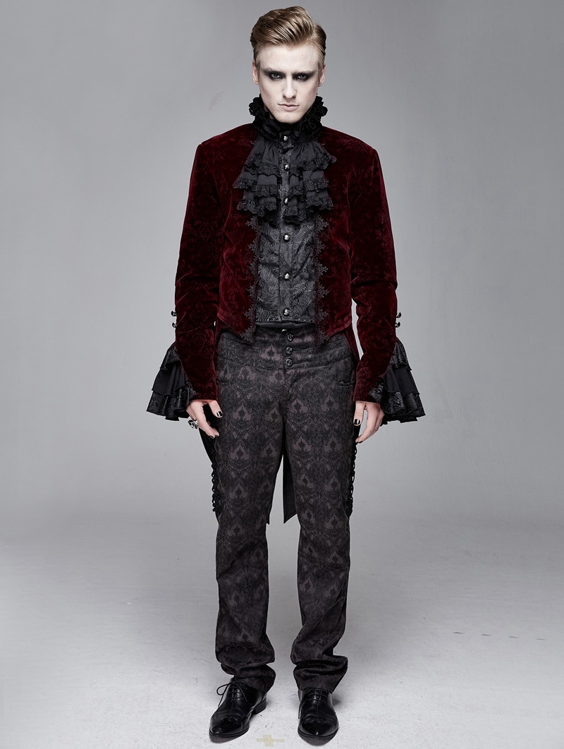 Red Vintage Gothic Victorian Tuxedo Party Velvet Jacket for Men