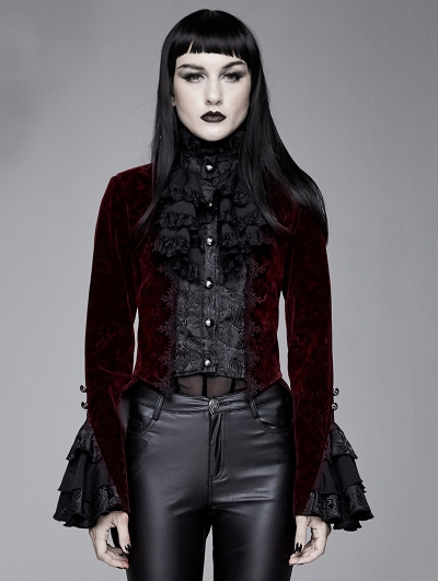 Red Vintage Gothic Victorian Tuxedo Party Velvet Jacket for Women ...