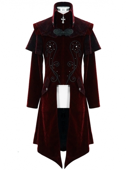 Red Gothic Victorian Vintage Long Velvet Tailcoat for Men - Devilnight ...