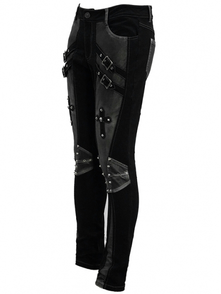 Black and Sliver Gothic Punk Metal Cross Long Trousers for Men ...