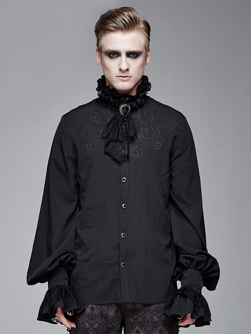 Black Vintage Gothic Palace Bowtie Shirt for Men