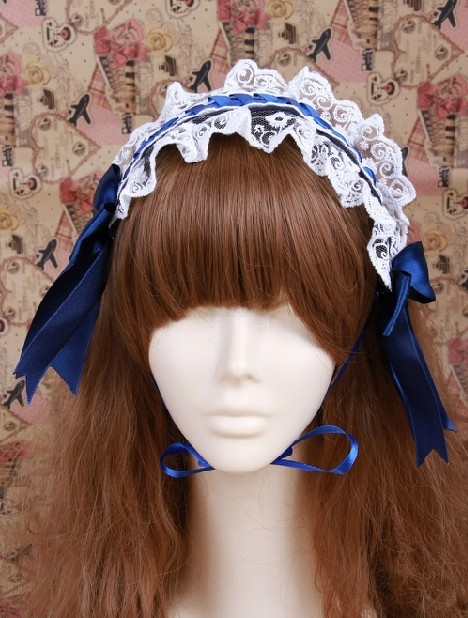 Blue Lace Bow Maid Lolita Headband