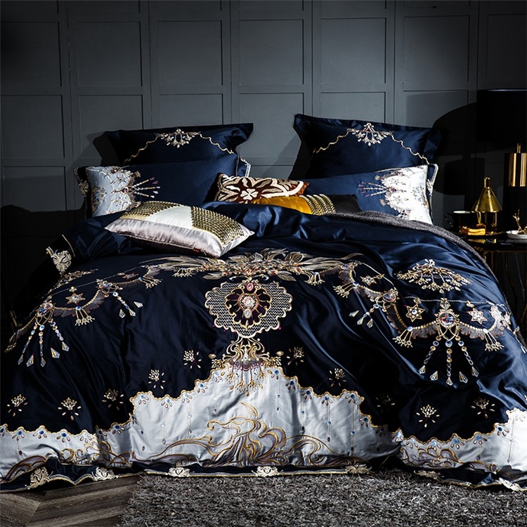 Blue Luxurious Vintage Embroidery Comforter Set