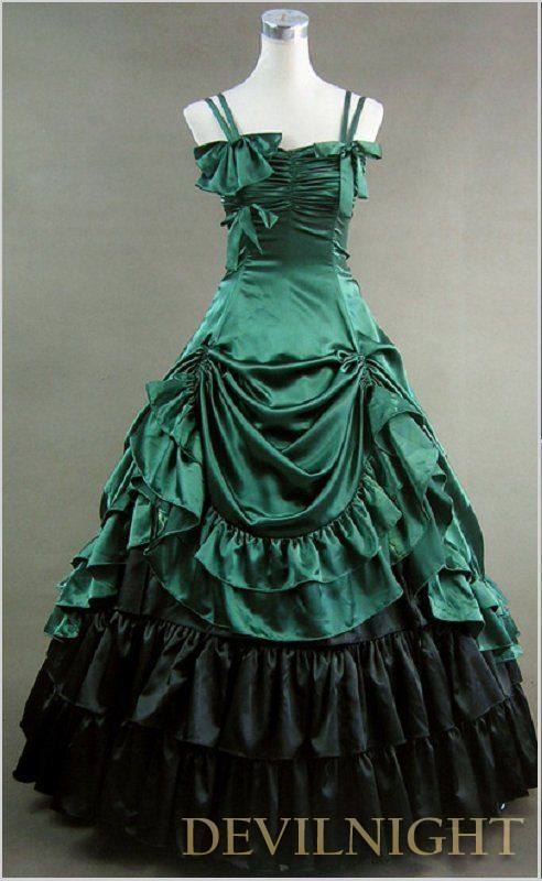 Luxuriant Green and Black Sleeveless Gothic Masquerade Victorian Dress