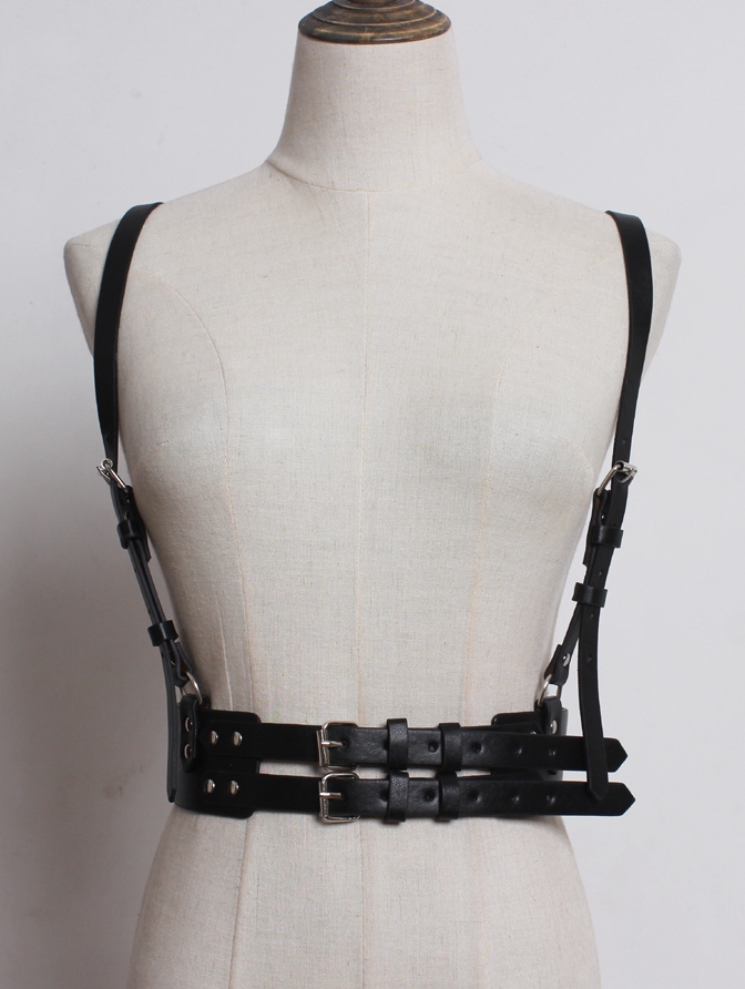 Black Gothic Punk PU Leather Buckle Belt Harness