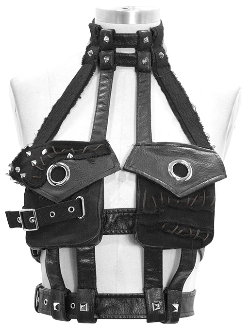 Black Gothic Punk PU Leather Pocket Harness 