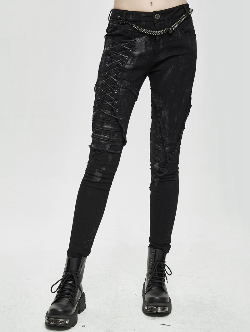 Black Gothic Punk Slim Long Pants for Women