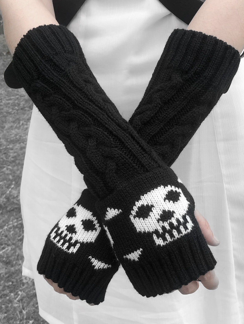 Black Gothic Punk Knitting Skull Wintert Gloves