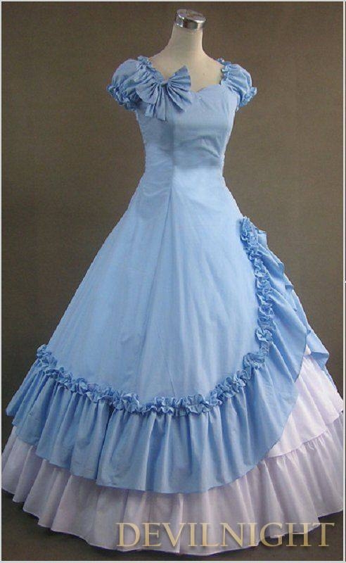 Classic Blue and White Ruffled Sweet Gothic Victorian Dress