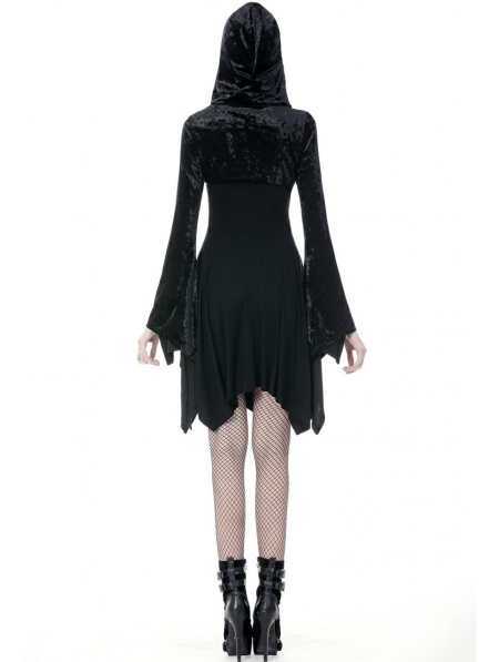 Black Gothic Velvet Witch Hooded Short Cape for Women - Devilnight.co.uk