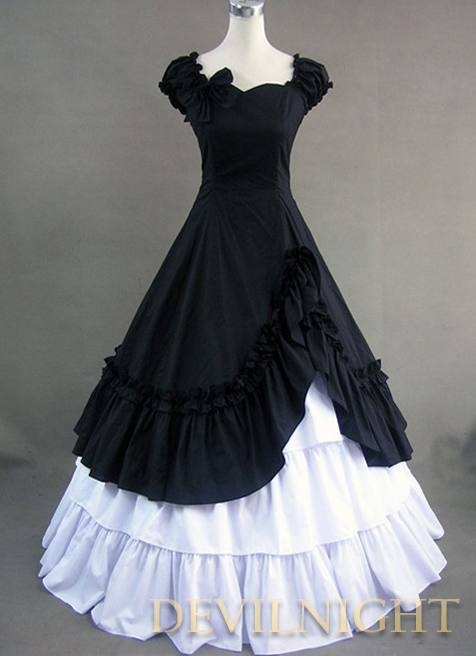 Classic Black and White Ruffled Sweet Gothic Victorian Dress