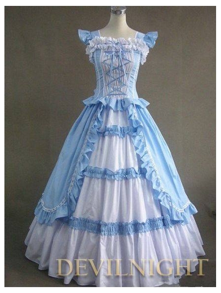 Vintage Blue and White Multi-layered Gothic Victorian Dress ...