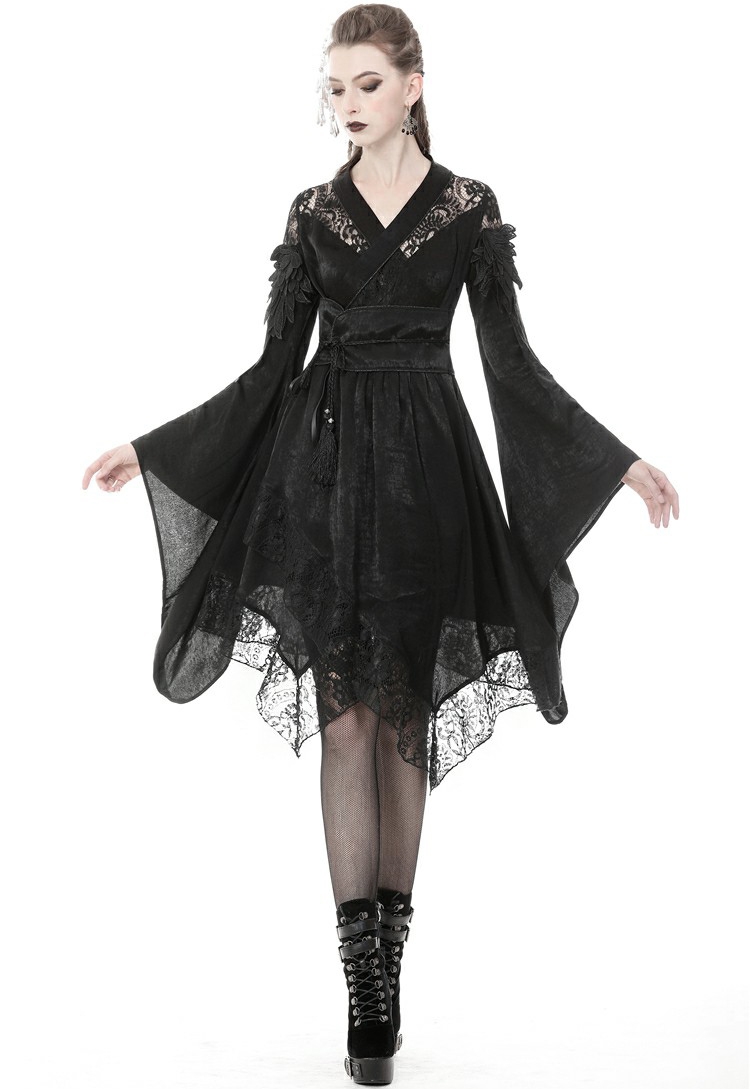 Black Gothic Lace Short Kimono Dress