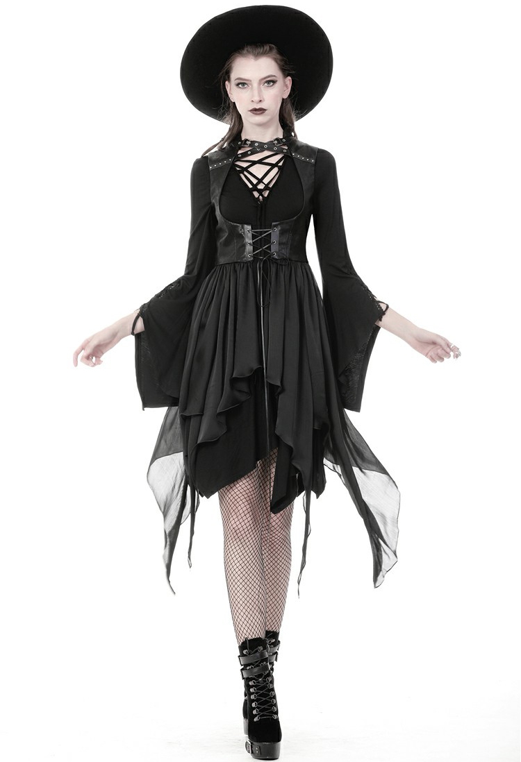 Black Gothic Punk Chiffon Irregular Long Vest for Women