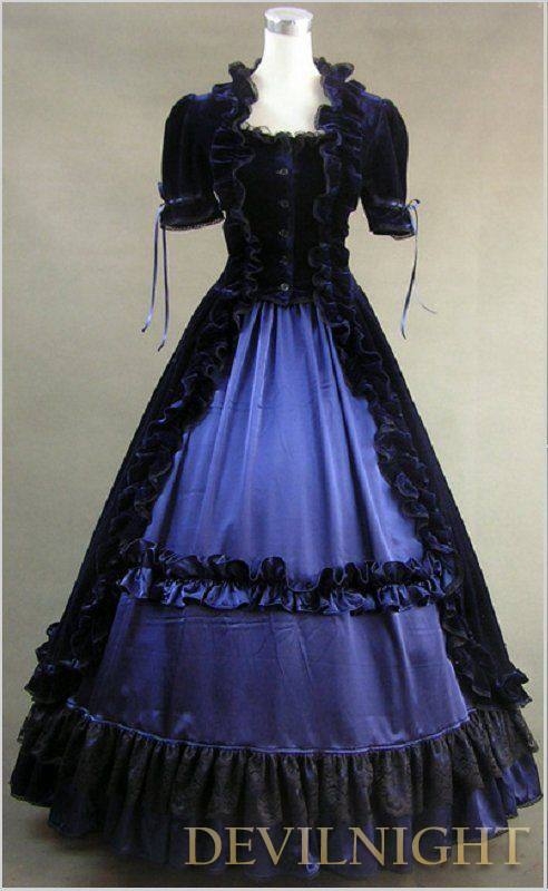 Black and Blue Short Sleeves Gothic Victorian Dress