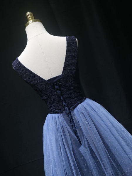 Blue Sexy V-Neck Sequins Gothic Wedding Dress - Devilnight.co.uk