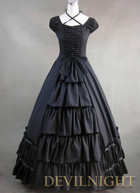 Gorgeous Classic Black Multi-Layered Skirt Gothic Victorian Dress