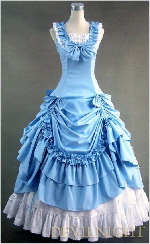 Classic Blue and White Sleeveless Gothic Victorian Lolita Dress