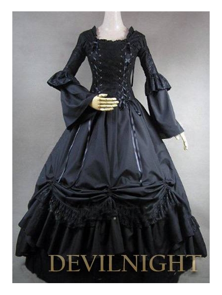 Romantic Black Long Trumpet Sleeves Gothic Victorian Ball Gowns ...